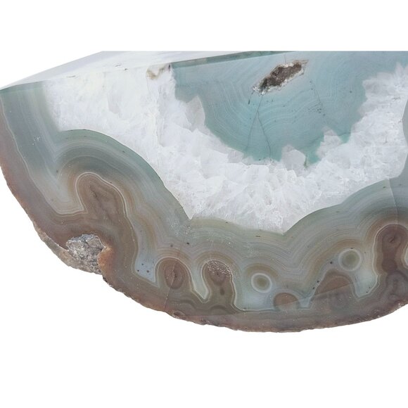 Natural Agate Geode Crystal Interior Polished Edges Mineral Geology Vintage - Picture 9 of 10